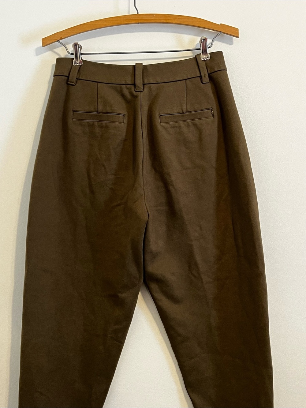 Frank And Oak Amelia Retro Trousers High Rise Tapered Pleated Ankle Pants Taupe - Picture 6 of 9